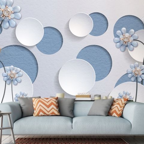 Light Blue Daisy Floral Wallpaper Mural • Wallmur®