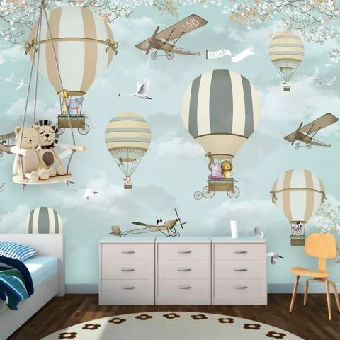 Hot Air Balloon with Animals Wallpaper Mural • Wallmur®
