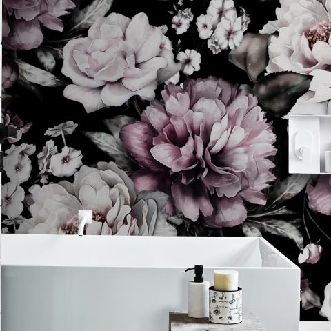 Norwall Grand Floral Black Ebony Plum  Pinks Vinyl Roll Wallpaper  Covers 55 sq ft AF37700  The Home Depot