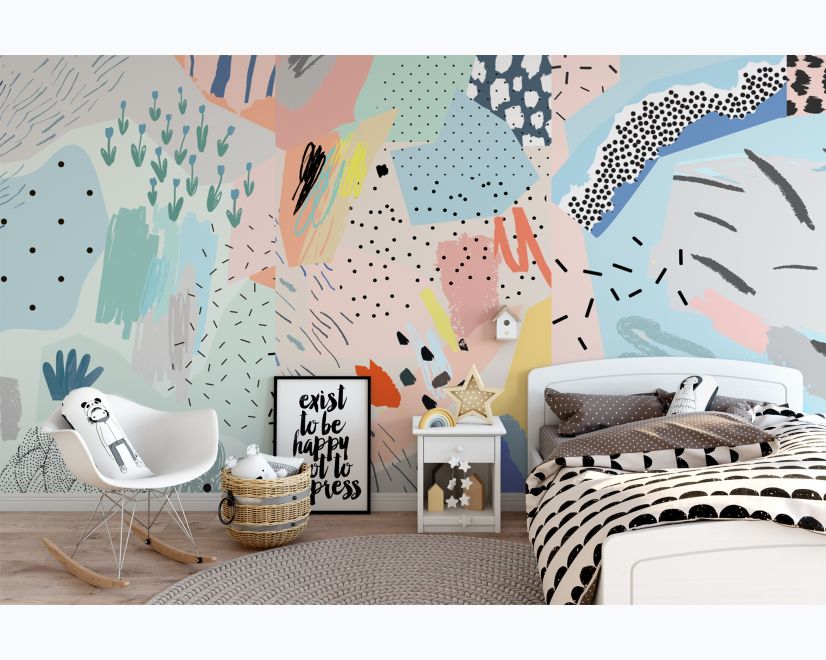 Colorful Abstract Geometric Kids Art Wallpaper Mural • Wallmur®