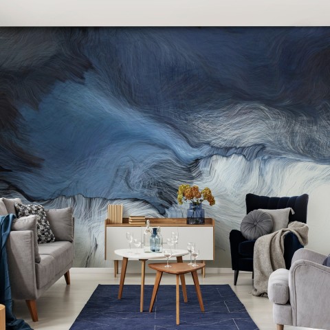 Abstract Dark Blue Brush Wallpaper Mural • Wallmur®