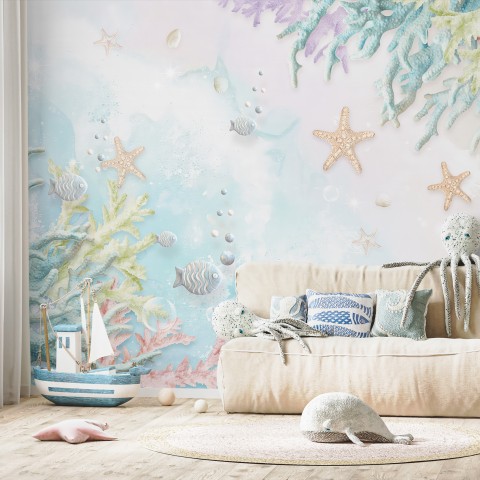 3D Look Soft Undersea with Seashells Wallpaper Mural • Wallmur®