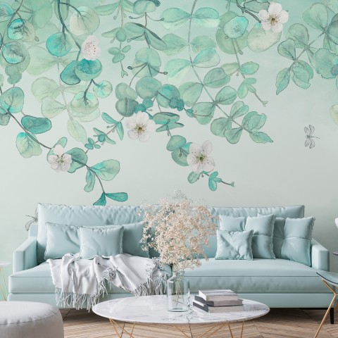 Plum Blossom with Leaves Wallpaper Mural • Wallmur®