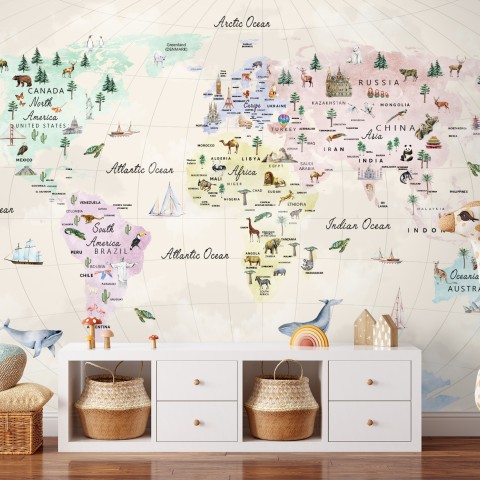 Kids Educational World Maps Wallpaper Mural • Wallmur®