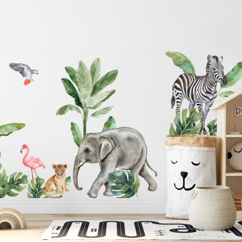 Kids Tropical Safari Animals Set Wall Decal Sticker • Wallmur®