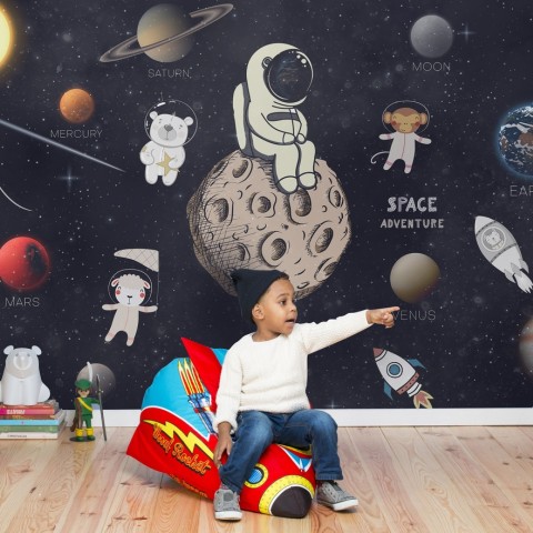 Astronaut and Animals in Space Wallpaper Mural for Children • Wallmur®